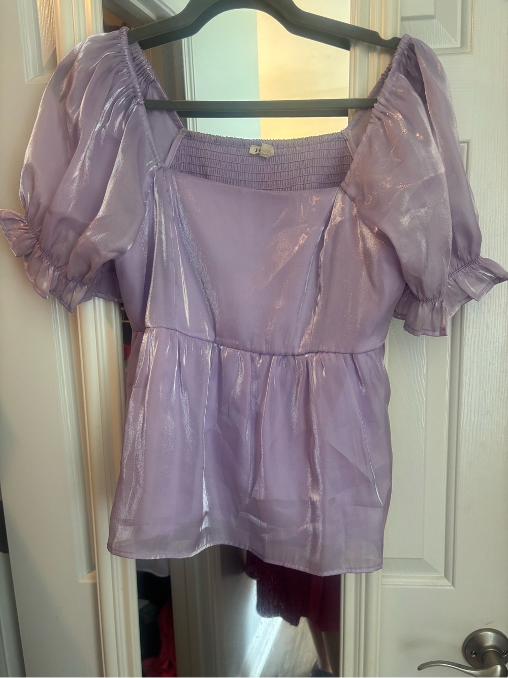 JODIFL Lilac Shimmer Puff-Sleeve Square-Neck Top
